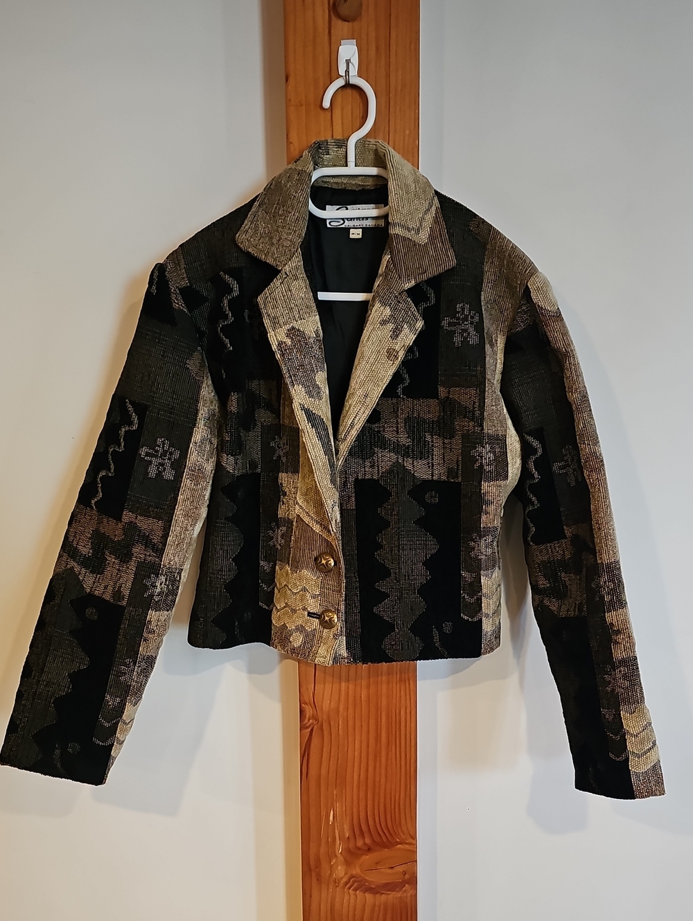 Vintage Black & Brown Tapestry Cropped Jacket